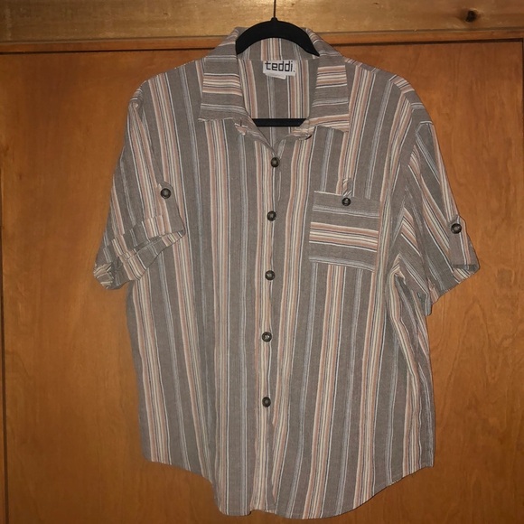 Vintage Teddi striped textured button down shirt - Picture 1 of 8